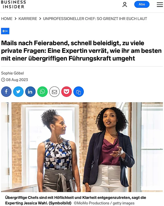 Tipp von Expertin: Umgang mit übergriffigen Führungskräften Die Expertin Jessica Wahl verrät, wie ihr am besten mit einer übergriffigen Führungskraft umgeht